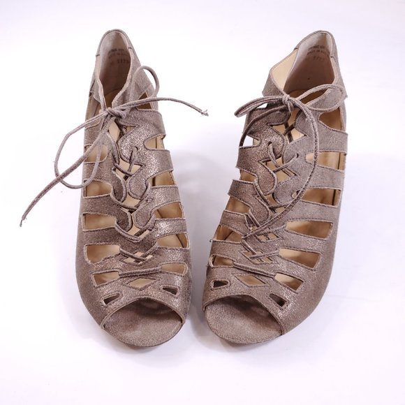 Paul Green Prague Lace Up Peep Toe Bootie Heel Sandals - Picture 3 of 7